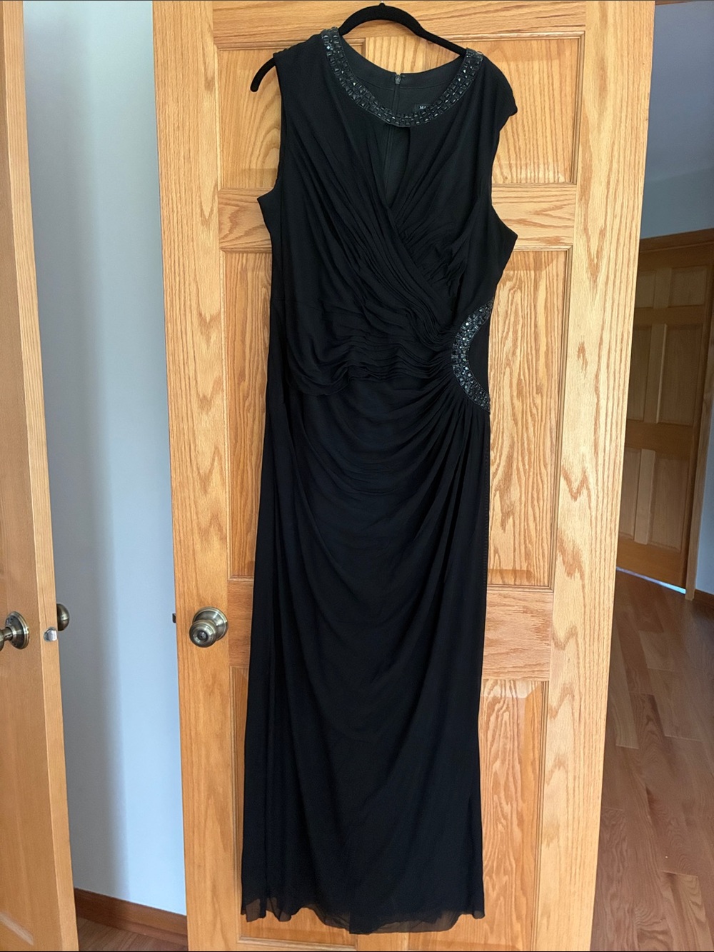 MARINA Black Beaded Sleeveless Maxi Dress